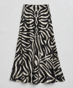 Suranu Black & Ivory Silk Satin A-Line Maxi Skirt