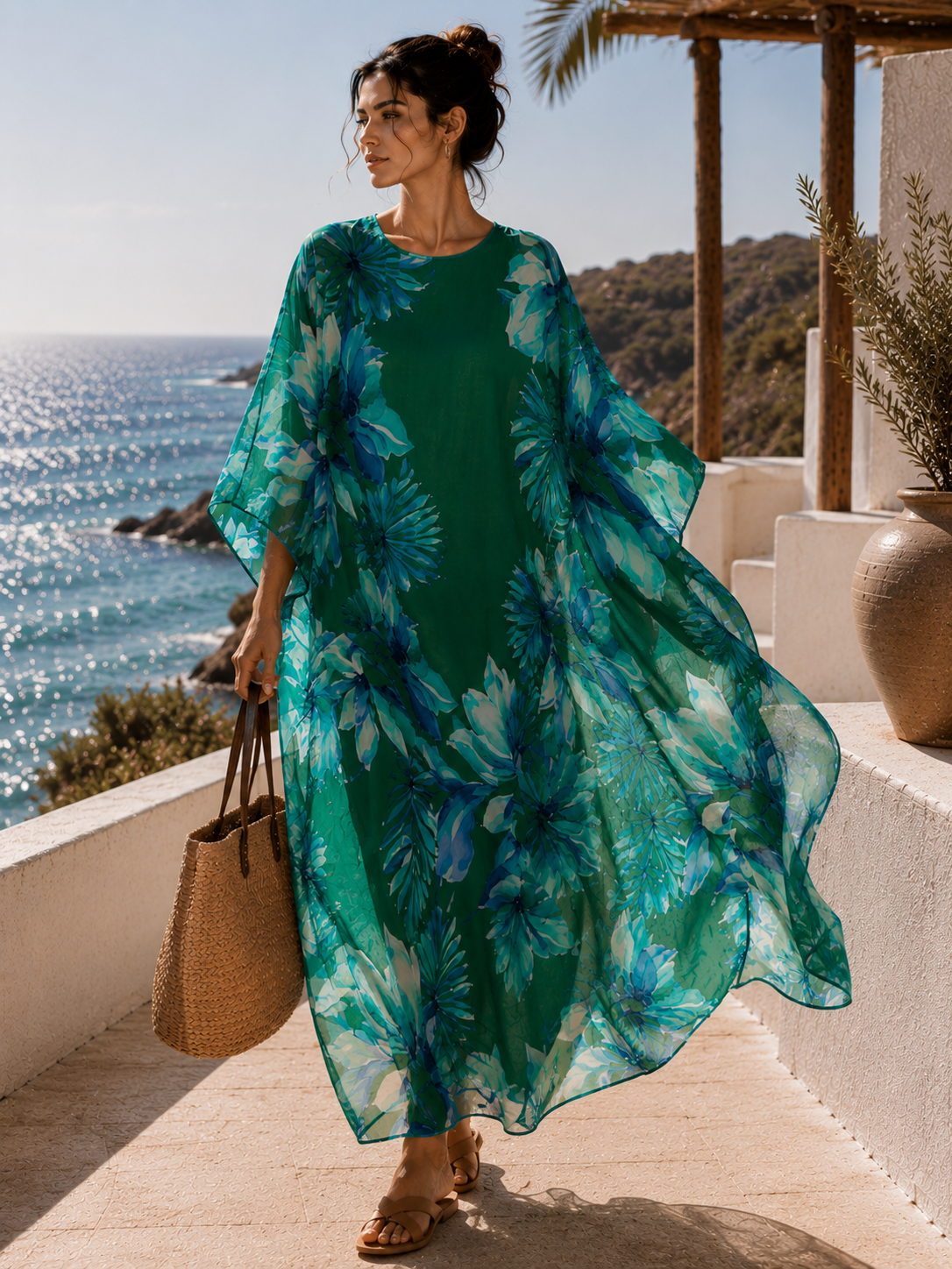 Sanctum Noire Azure Botanica Silk Georgette Resort Kaftan