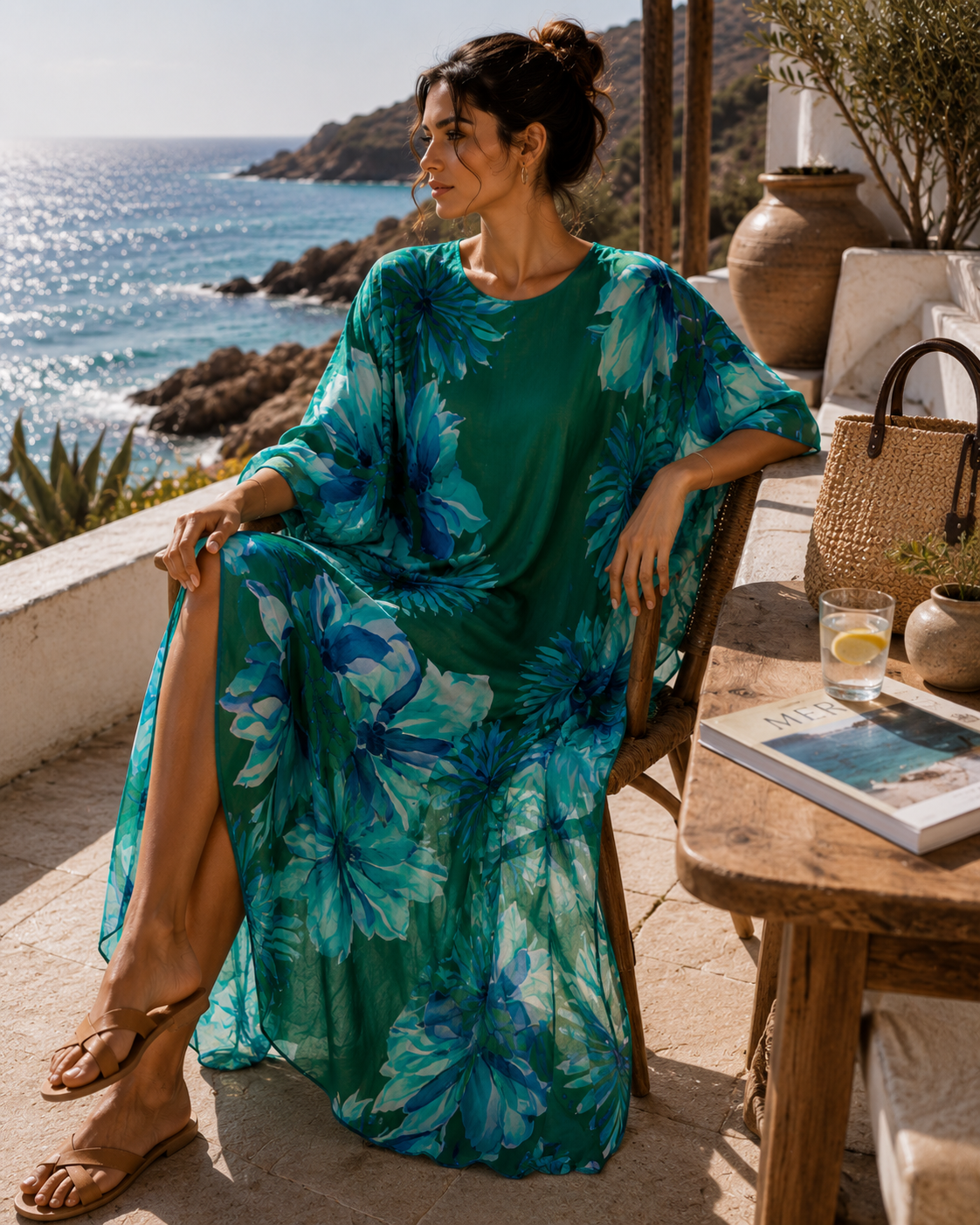 Sanctum Noire Azure Botanica Silk Georgette Resort Kaftan