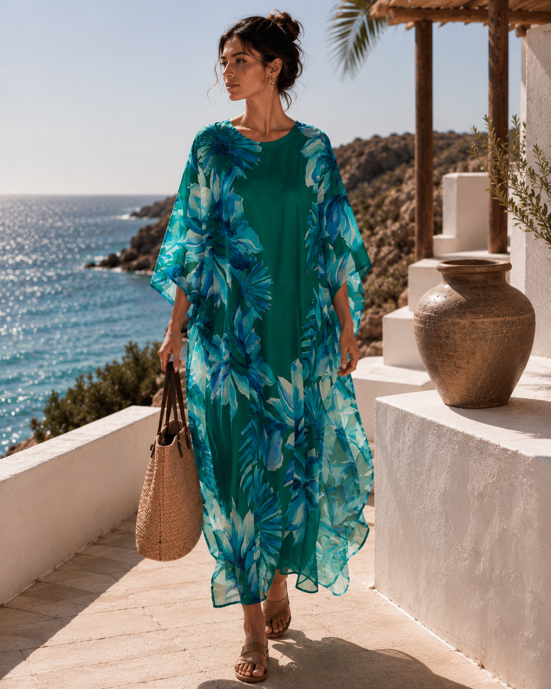 Sanctum Noire Azure Botanica Silk Georgette Resort Kaftan